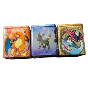 Pokemon Trading Card Tins - Orange, Blue, Gold